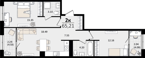 
   Продам 2-комнатную, 65.21 м², Патрики, литер 4.1

. Фото 8.