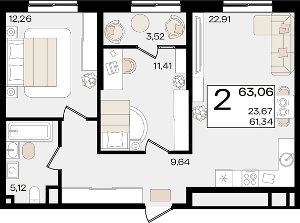 
   Продам 2-комнатную, 63.06 м², Патрики, литер 1.1

. Фото 7.