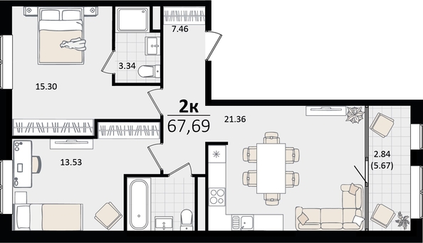 
   Продам 2-комнатную, 67.69 м², Патрики, литер 4.1

. Фото 8.