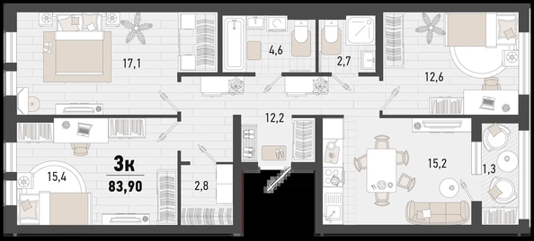 
   Продам 3-комнатную, 83.9 м², Барса, 3В литер

. Фото 2.