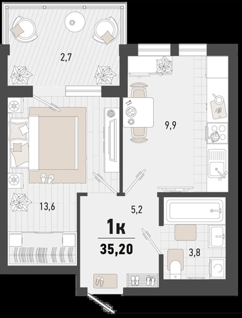 
   Продам 1-комнатную, 35.2 м², Барса, 4В литер

. Фото 1.