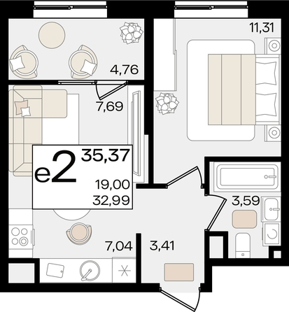 
   Продам 2-комнатную, 35.37 м², Патрики, литер 1.1

. Фото 7.