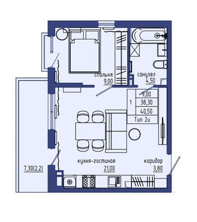 
   Продам 2-комнатную, 40.5 м², Резиденция Анаполис, дом 21

. Фото 1.