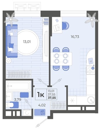 
   Продам 1-комнатную, 37.55 м², Высочество, литера 2

. Фото 4.