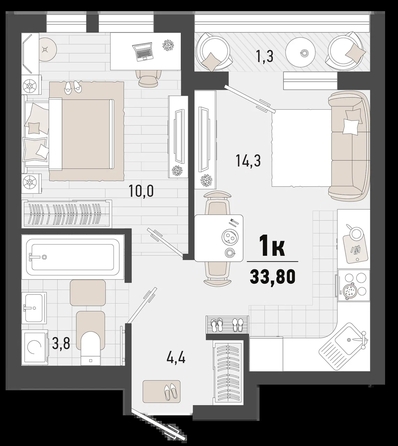 
   Продам 1-комнатную, 33.8 м², Барса, 4В литер

. Фото 1.