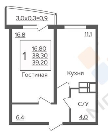 
   Продам 1-комнатную, 38 м², Садовое кольцо ул, 3

. Фото 2.