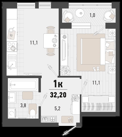 
   Продам 1-комнатную, 32.2 м², Барса, 3В литер

. Фото 1.