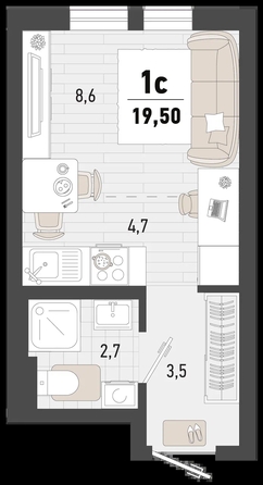 
   Продам 1-комнатную, 19.5 м², Барса, 3В литер

. Фото 1.