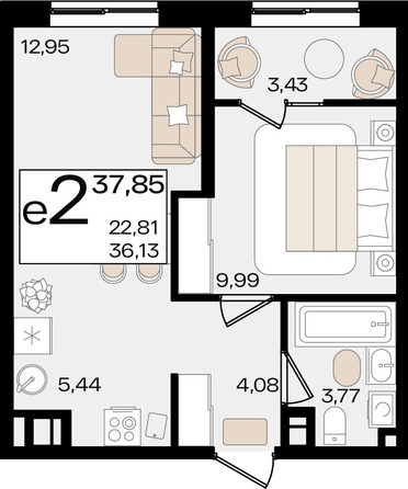 
   Продам 2-комнатную, 37.85 м², Патрики, литер 1.3

. Фото 4.