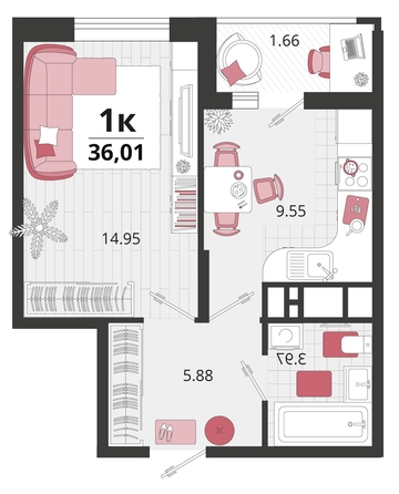 
   Продам 1-комнатную, 36.01 м², Родные просторы, литера 24

. Фото 4.