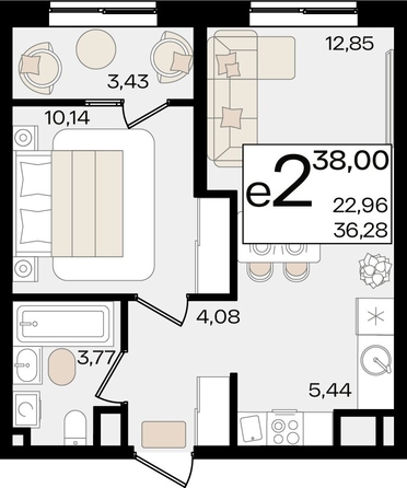 
   Продам 2-комнатную, 38 м², Патрики, литер 1.3

. Фото 4.