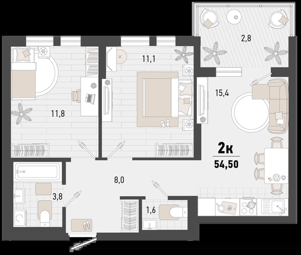 
   Продам 2-комнатную, 54.5 м², Барса, 4В литер

. Фото 7.