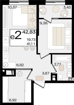 
   Продам 2-комнатную, 42.83 м², Патрики, литер 1.1

. Фото 7.