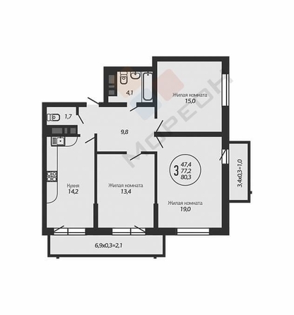 
   Продам 3-комнатную, 78.1 м², Автолюбителей ул, 1/7к5

. Фото 25.