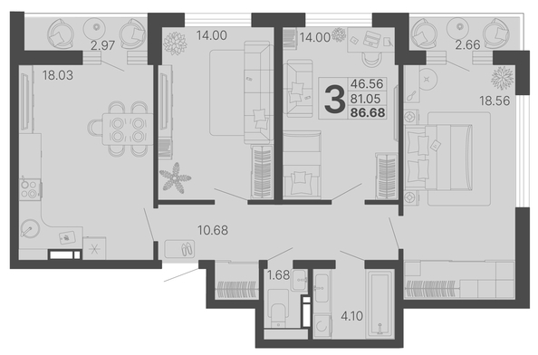 
   Продам 3-комнатную, 83.87 м², Светский лес, литер 4

. Фото 7.