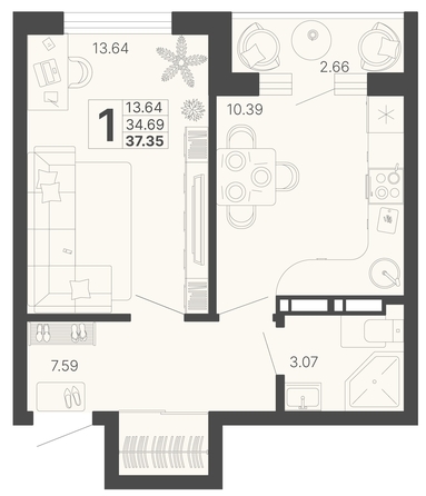 
   Продам 1-комнатную, 36.02 м², Светский лес, литер 4

. Фото 1.