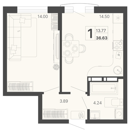 
   Продам 1-комнатную, 36.63 м², Светский лес, литер 4

. Фото 1.