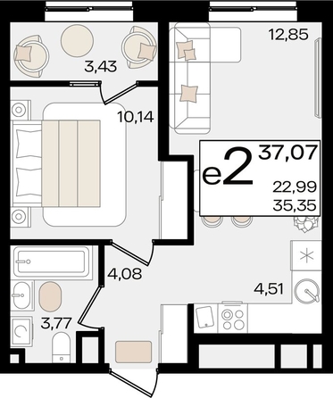 
   Продам 2-комнатную, 37.07 м², Патрики, литер 1.1

. Фото 7.