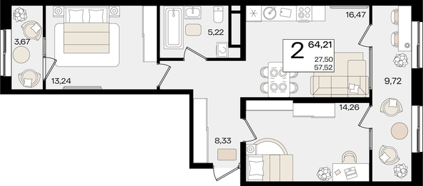 
   Продам 2-комнатную, 64.21 м², Патрики, литер 1.5

. Фото 8.