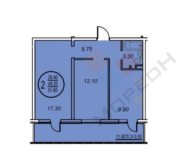 
   Продам 2-комнатную, 52 м², Российская ул, 267к3

. Фото 22.