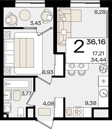 
   Продам 2-комнатную, 36.16 м², Патрики, литер 1.2

. Фото 7.