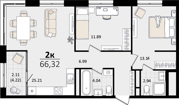 
   Продам 2-комнатную, 66.32 м², Патрики, литер 5.1

. Фото 7.