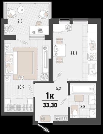 
   Продам 1-комнатную, 33.3 м², Барса, 3В литер

. Фото 2.