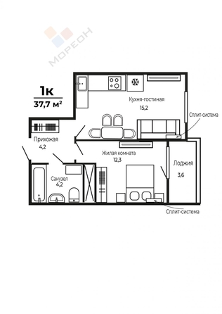 
   Продам 1-комнатную, 37.7 м², Даниила Смоляна ул, 71

. Фото 1.