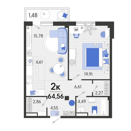 
   Продам 2-комнатную, 64.56 м², Спортивная ул, 2а лит7

. Фото 16.