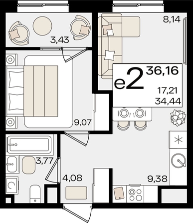 
   Продам 2-комнатную, 36.16 м², Патрики, литер 1.4

. Фото 7.