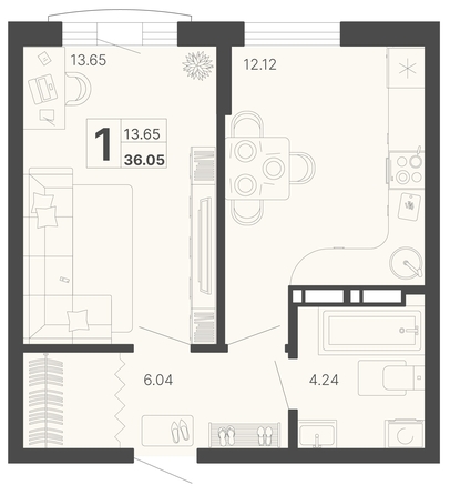 
   Продам 1-комнатную, 36.05 м², Светский лес, литер 4

. Фото 12.