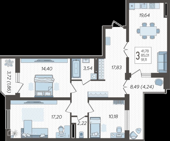 
   Продам 3-комнатную, 91.11 м², Уральская ул, 87/7

. Фото 13.