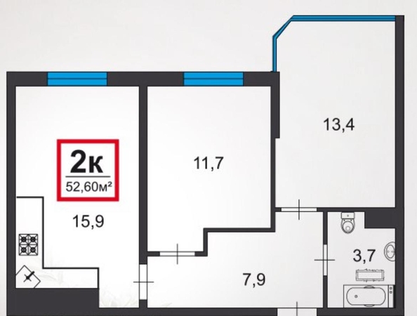 
   Продам 2-комнатную, 53 м², Анапское ш, 30к3

. Фото 10.