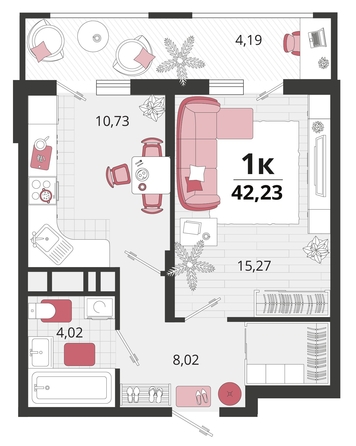 
   Продам 1-комнатную, 42.23 м², Родные просторы, литера 25

. Фото 4.