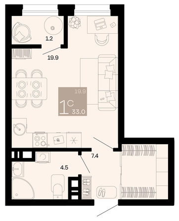 
   Продам 1-комнатную, 33 м², Хозяин морей, литер 1

. Фото 1.