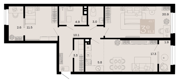 
   Продам 3-комнатную, 81.3 м², Хозяин морей, литер 2

. Фото 1.