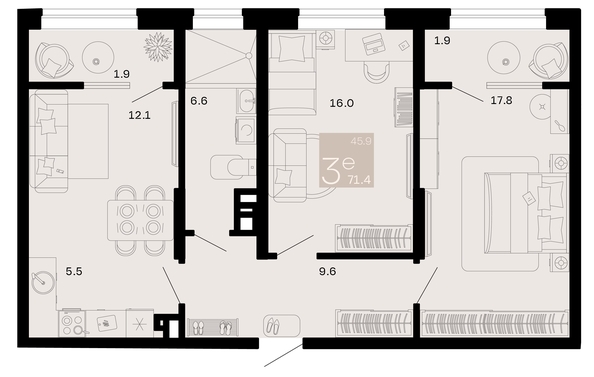 
   Продам 3-комнатную, 71.4 м², Хозяин морей, литер 2

. Фото 1.