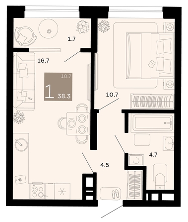 
   Продам 1-комнатную, 38.3 м², Хозяин морей, литер 2

. Фото 1.