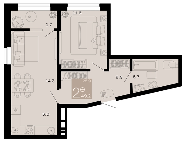 
   Продам 2-комнатную, 49.2 м², Хозяин морей, литер 2

. Фото 12.