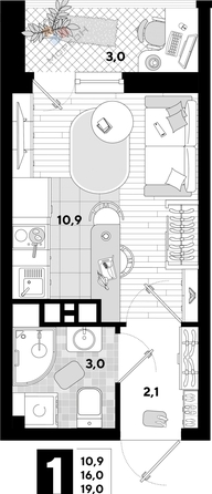 
   Продам студию, 19 м², Константина Гондаря ул, 103к1

. Фото 21.