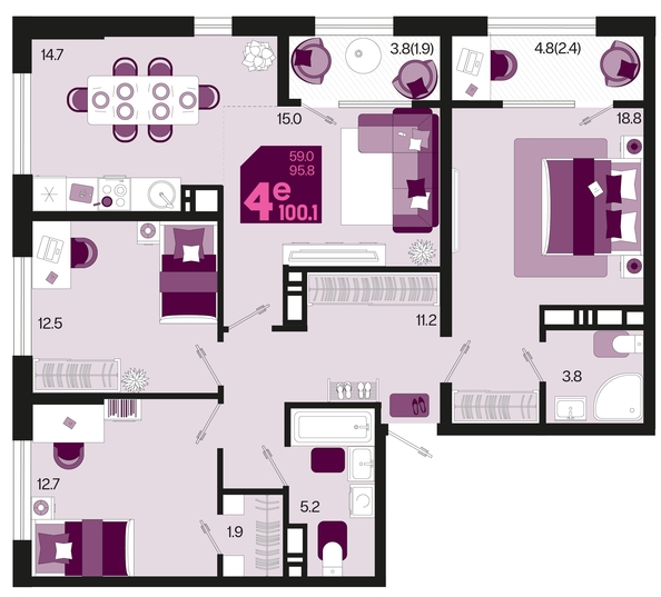 
   Продам 4-комнатную, 100.1 м², Первое место, квартал 1.4, литер 2

. Фото 1.