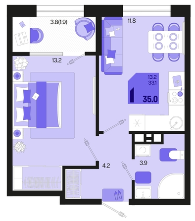 
   Продам 1-комнатную, 35 м², Первое место, квартал 1.4, литер 2

. Фото 1.