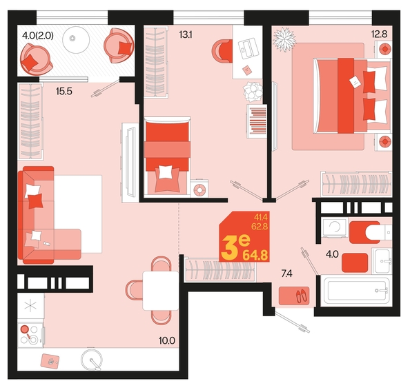 
   Продам 3-комнатную, 64.8 м², Первое место, квартал 1.5, литер 1

. Фото 1.