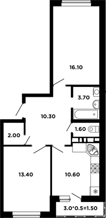 
   Продам 2-комнатную, 59.8 м², Мурата Ахеджака ул, 12 к4

. Фото 1.