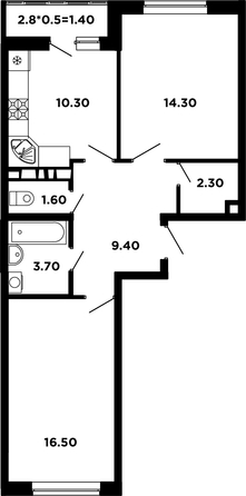 
   Продам 2-комнатную, 59.9 м², Мурата Ахеджака ул, 12 к4

. Фото 1.