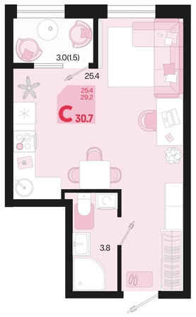 
   Продам 1-комнатную, 30.7 м², Первое место, квартал 1.1, литер 1

. Фото 1.