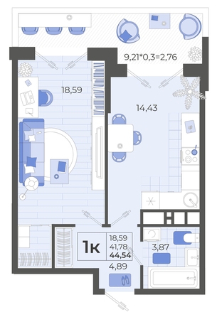 
   Продам 1-комнатную, 44.5 м², Высочество, литера 1

. Фото 4.