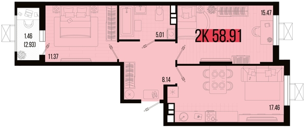 
   Продам 2-комнатную, 58.91 м², Цветной бульвар, литер 4

. Фото 4.