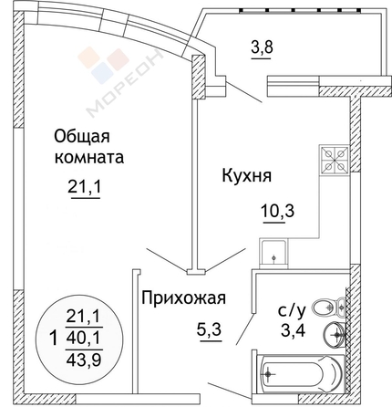 
   Продам 1-комнатную, 43 м², Черниговская ул, 1/1

. Фото 6.