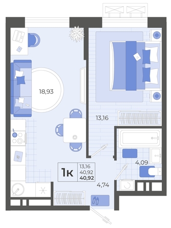 
   Продам 1-комнатную, 40.92 м², Высочество, литера 2

. Фото 4.